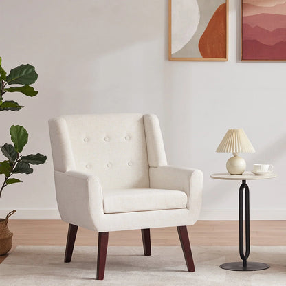 HUIMO  Accent Chair, Button-Tufted Upholstered  Living Room Chairs,  Mid Century Modern Comfy Reading Chairs for Bedroom, Living Room, Beige