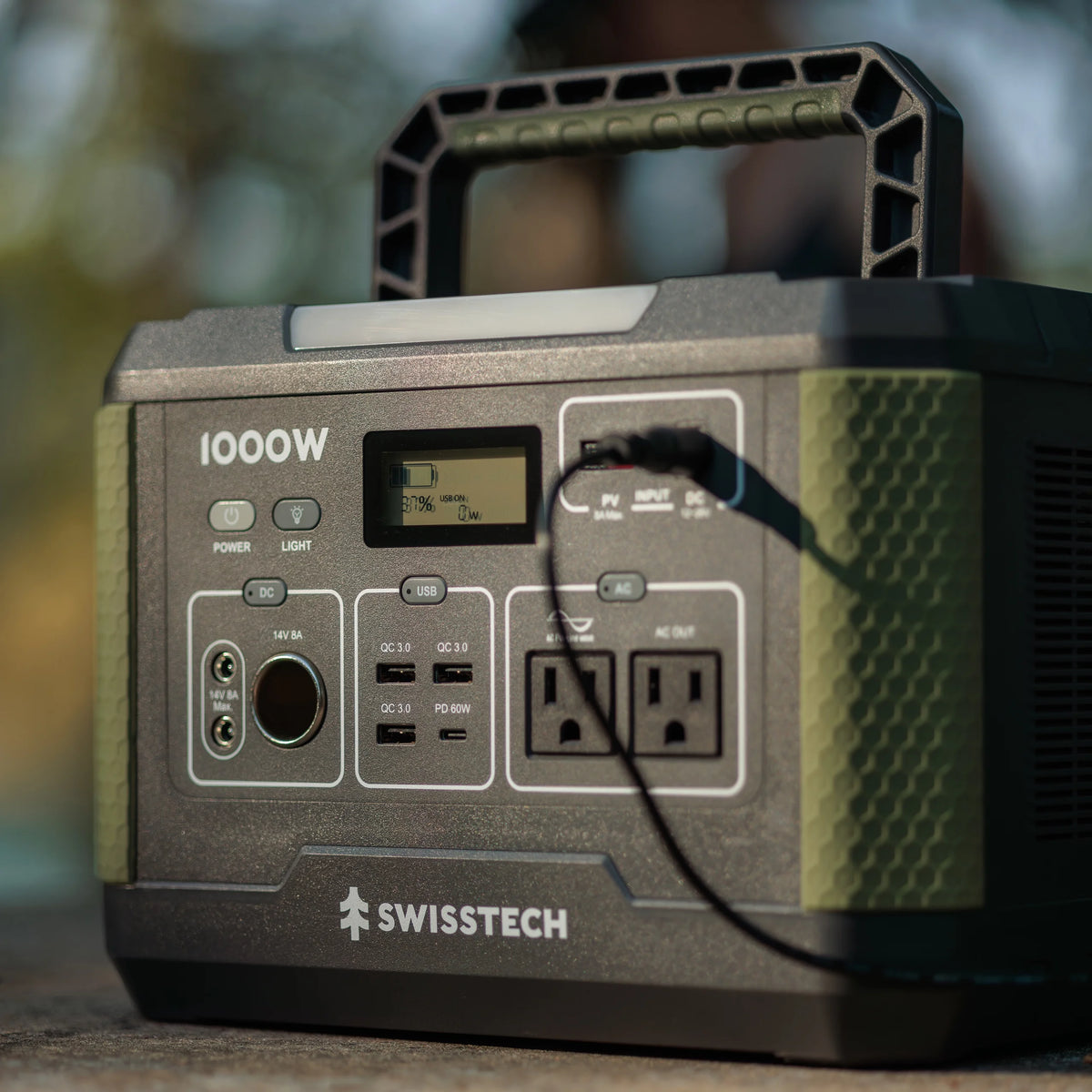 Swiss Tech 1000W portable power station 999Wh solar generator for camping & emergency use