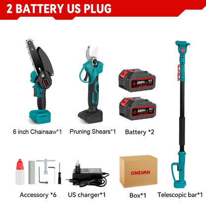 3-in-1 Brushless 6" Pole Chainsaw & Electric Pruning Shears Cordless Pole Saw