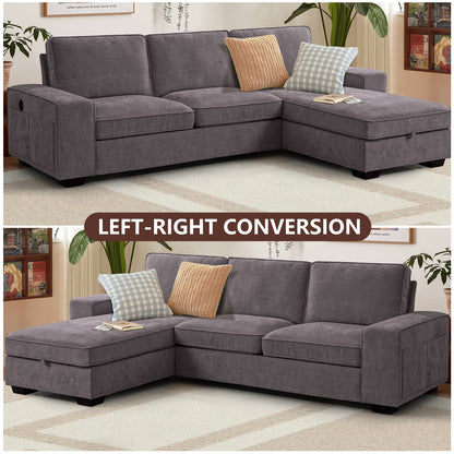 ASHOMELI 99'' Convertible Sectional Sofa,L Shaped Couch,Multi-Functional Reversible Sofa with USB and Type-C Charging Ports, Storage Space, Breathable Fabric