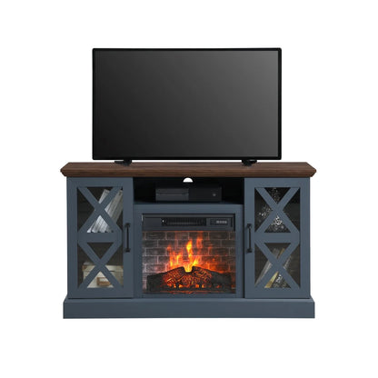 Mainstays Farmhouse Fireplace TV Stand for TVs up to 55", off White/Walnut