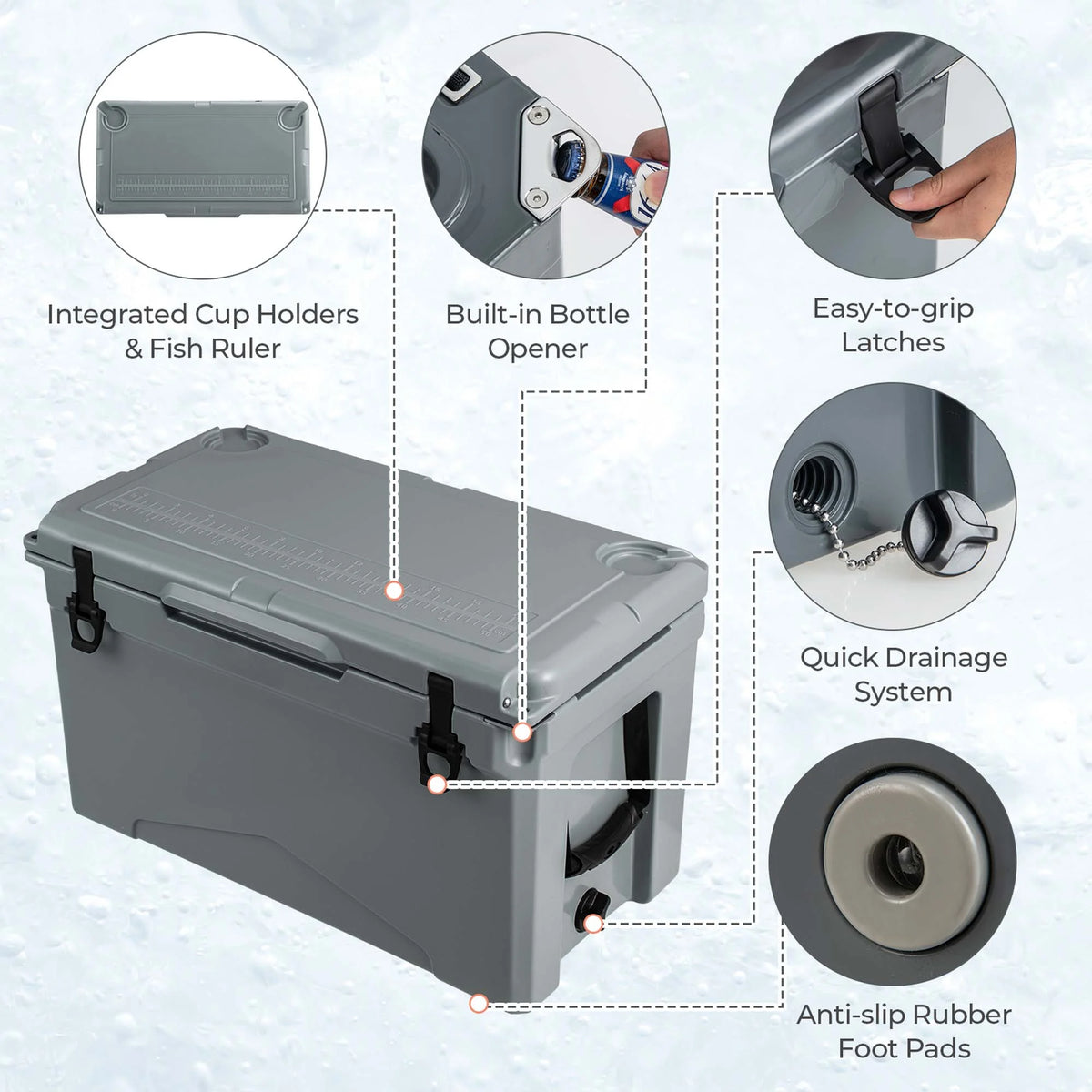 Costway 50 QT Rotomolded Cooler Portable Ice Chest Ice Retention for 5-7 Days Tan