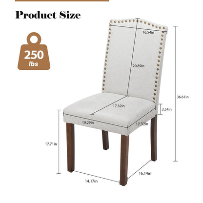 EDX Dining Chairs Set of 2, Parsons Chairs with Nailhead Trim and Wood Legs