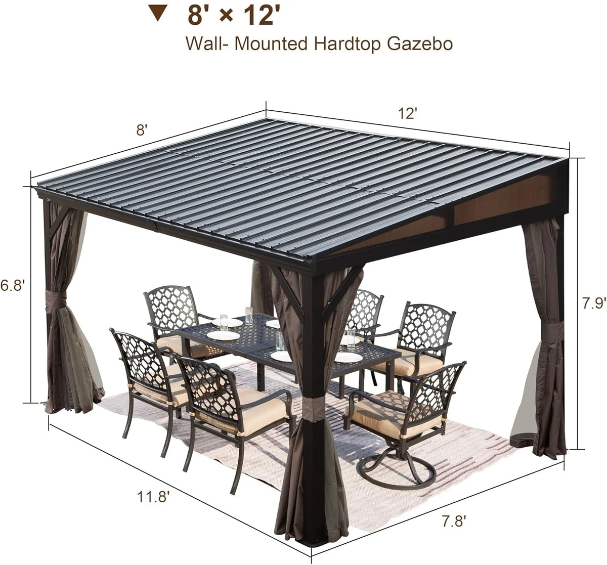 TOTAL Outdoor 10'x12' All-Season Sunroom Gazebo with Steel Roof, PVC Screen, Front & Side Door, Brown