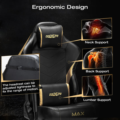 Douxlife Massage Gaming Chair, Spring Cushion, Breathable Fabric Gaming Chair with Footrest, Ergonomic Computer Chair for Adults & Kids