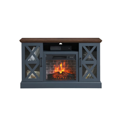 Mainstays Farmhouse Fireplace TV Stand for TVs up to 55", off White/Walnut