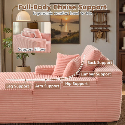 Ovios 67'' Oversized Chaise Lounge Chair Indoor Cloud Plush Corduroy Floor Sofa Bed Deep Seat No Assembly Couch for Living Room, Black