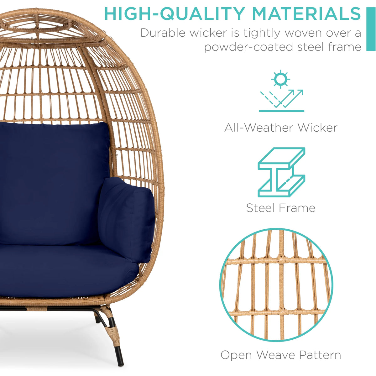 Best Choice Products Wicker Egg Chair Oversized Indoor Outdoor Patio Lounger w/ Steel Frame, 440lb Capacity - Black