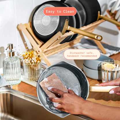Beautiful 12pc Ceramic Non-Stick Cookware Set with Strainer Lids, White Icing by Drew Barrymore