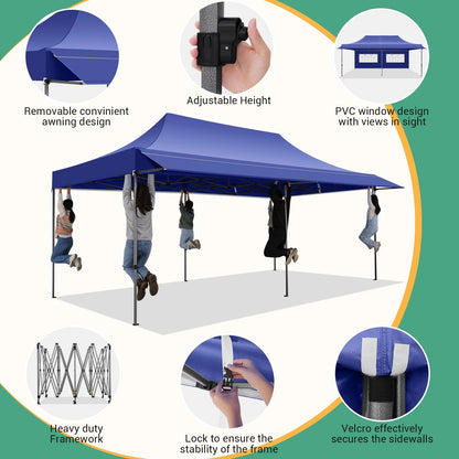 COBIZI 10x20 Pop Up Canopy Heavy Duty Party Tent with Removable Awning and Sidewalls,Easy Up Outdoor Wedding Canopy,Gazebo All Season Windproof&Waterproof with Roller Bag UPF 50+,Black