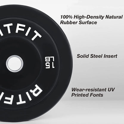 RitFit 45lb Olympic Weight Plate Set of 2, Bumper Plates With Steel Insert, Olympic Barbell Weight Plates for Gym and Home, Single, Pair