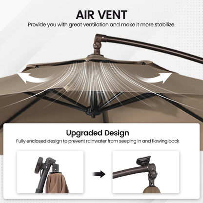 Mondawe 10ft Solar Lights Offset Cantilever Patio Umbrella - with Light, LED Lighted Offset Hanging Patio Outdoor Market Umbrella UPF50+ UV Protection with Crank,Navy Blue