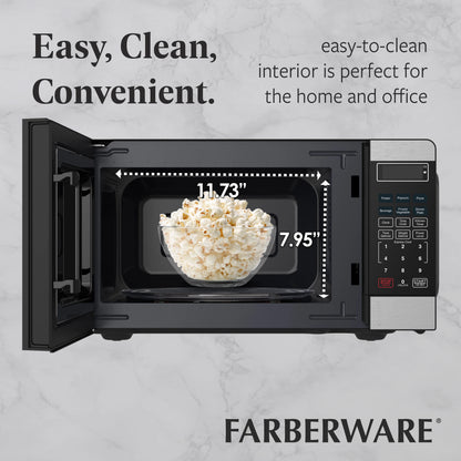 Farberware Countertop Microwave Ov 1100 Watts, 2.2 cu ft - Smart Sensor With LED Lighting and Child Lock - Perfect for Apartments and Dorms - Easy Clean Black Interior, Stainless Steel