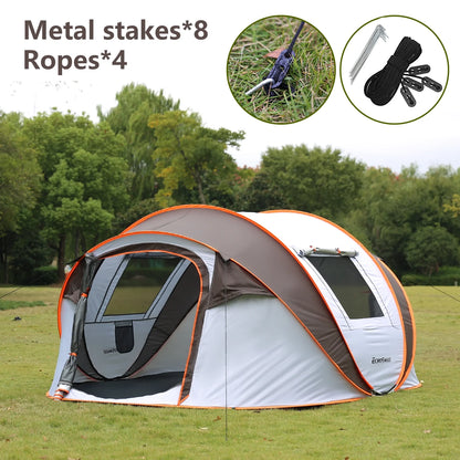 6 Person Instant Cabin Tent | Portable Large Pop Up Tent with Easy 10 Second Camp Setup for Family Camping | Included Hanging Organizer White + Orange Pop-Up Boat Tent for Outdoor Camping Accessories