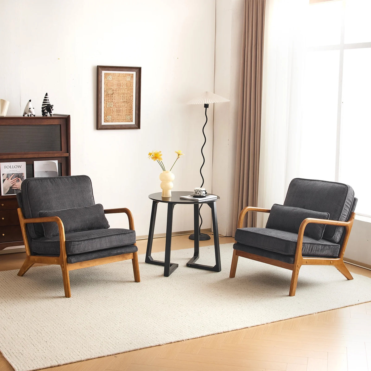 Ktaxon Accent Chair Corduroy Upholstered Armchair, Reading Club Chair with Pillow and Solid Wood Frame for Living Room Bedroom Furniture Off White