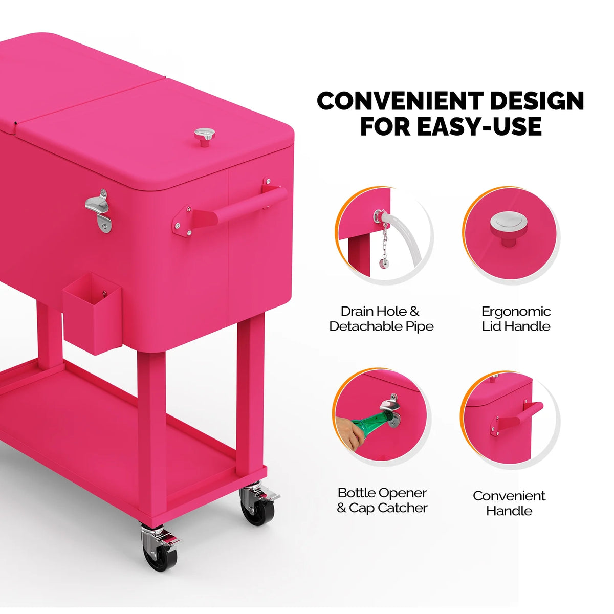 Ktaxon 80 Qt Rolling Ice Chest Cooler Cart Outdoor Trolley with Storage Shelf, Bottle Opener & Cap Collector for 48 Hour Cold Drinks,Lemon Yellow