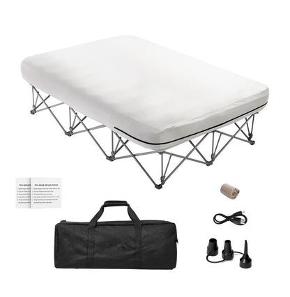 AetherLove Camping Cot with Mattress for Adults, Folding Camping Bed with Inflatable Air Mattress &Airpump, Portable Bed Camp Cot with Carry Bag, Blow Up Camp Cot , 2 Person 600LBS-External Pump