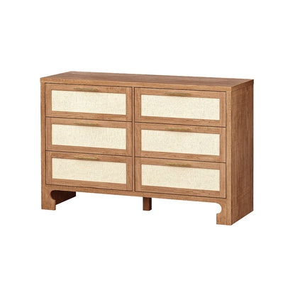 Homhougo White Dresser for Bedroom 6 Drawer, Wood Organizer Storage Cabinet with Gray Strip Drawer Door, Chest of Drawers for Closet, Living Room, Hallway, Nursery, Kids Bedroom