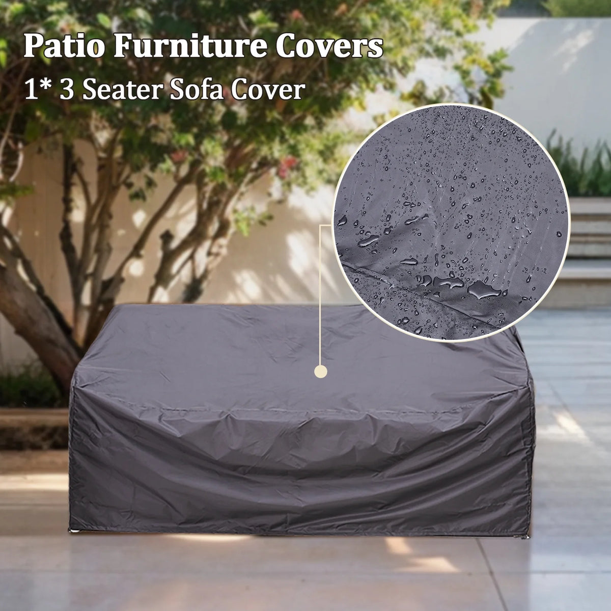 3-Seat Patio Wicker Sofa Outdoor Rattan Couch Furniture Steel Frame with Beige cushion&Waterproof Cover, Gray