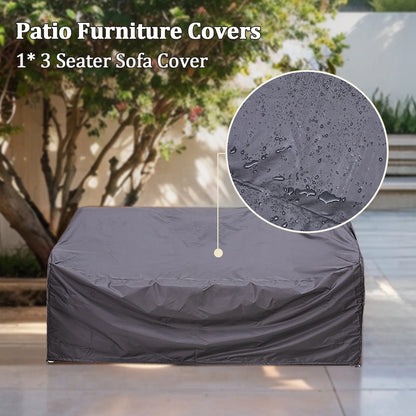 3-Seat Patio Wicker Sofa Outdoor Rattan Couch Furniture Steel Frame with Beige cushion&Waterproof Cover, Gray