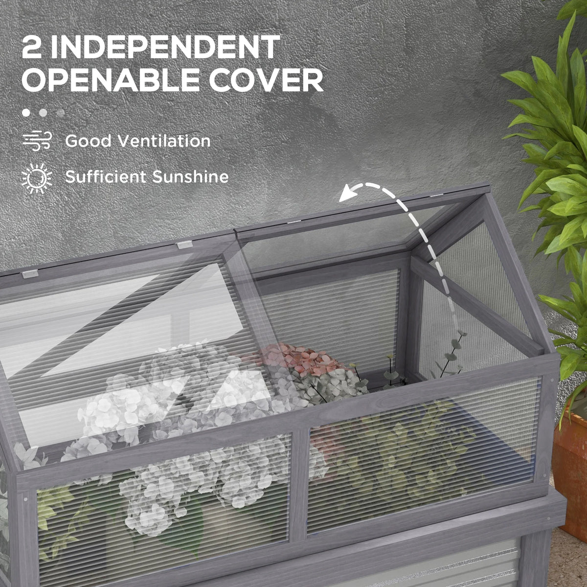 Outsunny Raised Garden Bed with Polycarbonate Greenhouse, Wooden Garden Cold Frame Greenhouse, Flower Planter Protection, 48" x 24" x 32", Natural