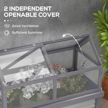 Outsunny Raised Garden Bed with Polycarbonate Greenhouse, Wooden Garden Cold Frame Greenhouse, Flower Planter Protection, 48" x 24" x 32", Natural