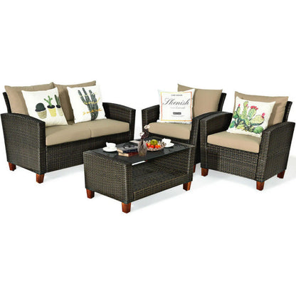 Resenkos 4 Pieces Patio Rattan Furniture Set, Outdoor Furniture Garden Conversation Bistro Sets with Coffee Table