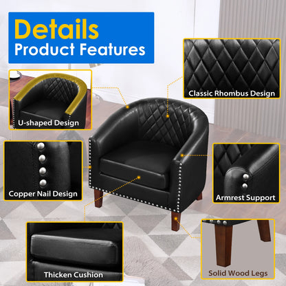 Barrel Accent Chair for living room, modern Leather Club Barrel Chair comfy Reading Armchair for Bedroom, Brown