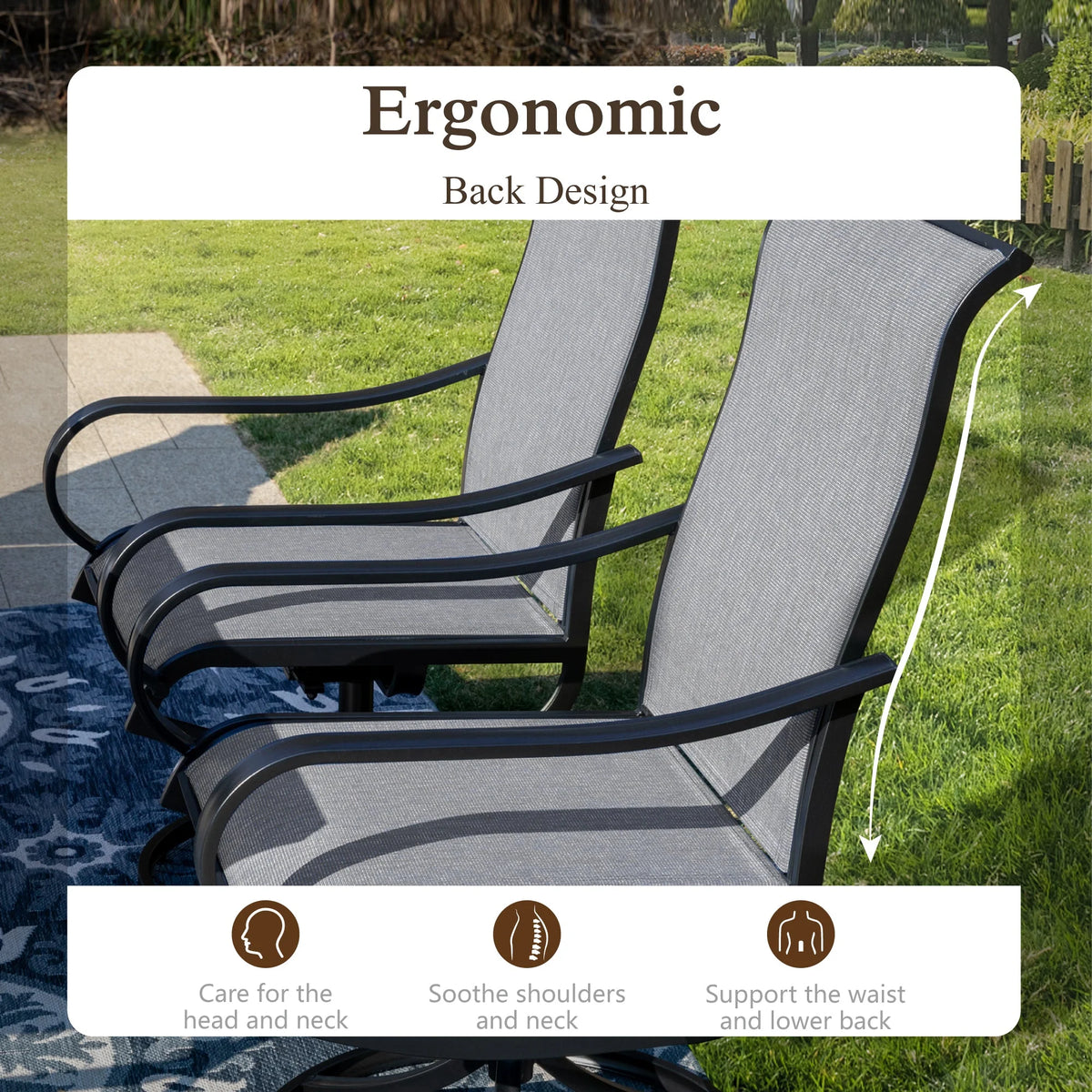 Sophia & William 7 Piece Outdoor Patio Dining Set Highback Textilene Chairs and Metal Table Furniture Set for 6, Blue