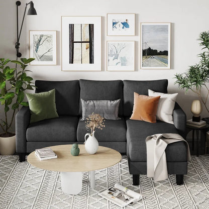 Homall Convertible Sectional Sofa Couch, Modern Linen Fabric L-Shaped Couch 3-Seat Sofa Sectional with Reversible Chaise for Small Living Room, Apartment and Small Space, Dark Gray