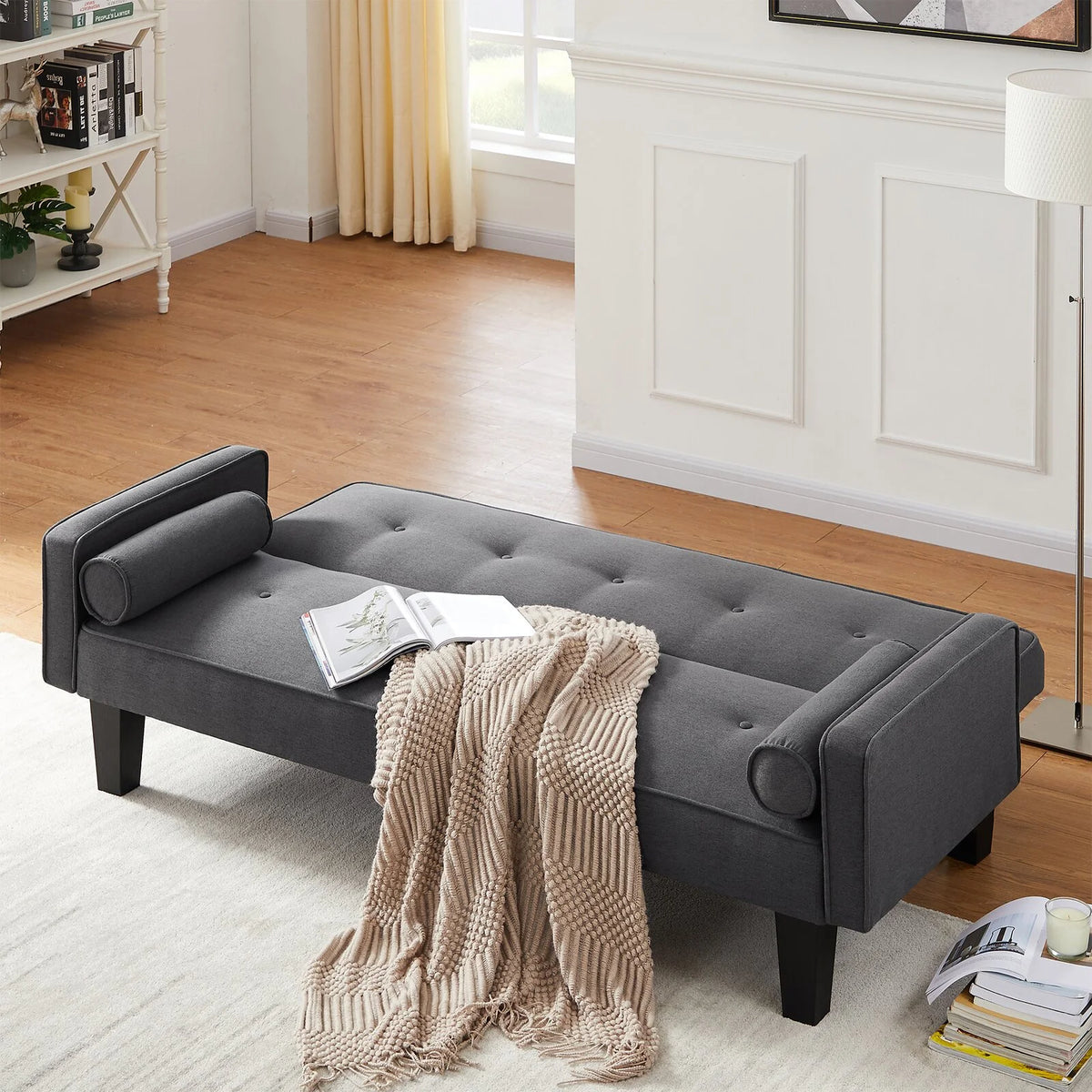 72" Convertible Loveseat Sofa Bed Sleeper Daybed,Modern Upholstered Folding Recliner,Small Futon Sofa for Living Room Apartment Office,Gray 02