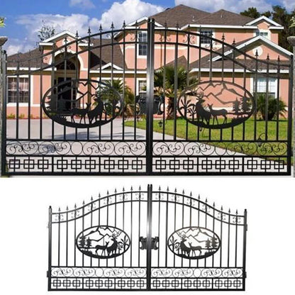Outdoor Dual Swing Wrought Iron Gate for Driveway, Security Gate, Outdoor Fence Gate, Vienna Style for Yard, Backyard Patio�� 20'Star��