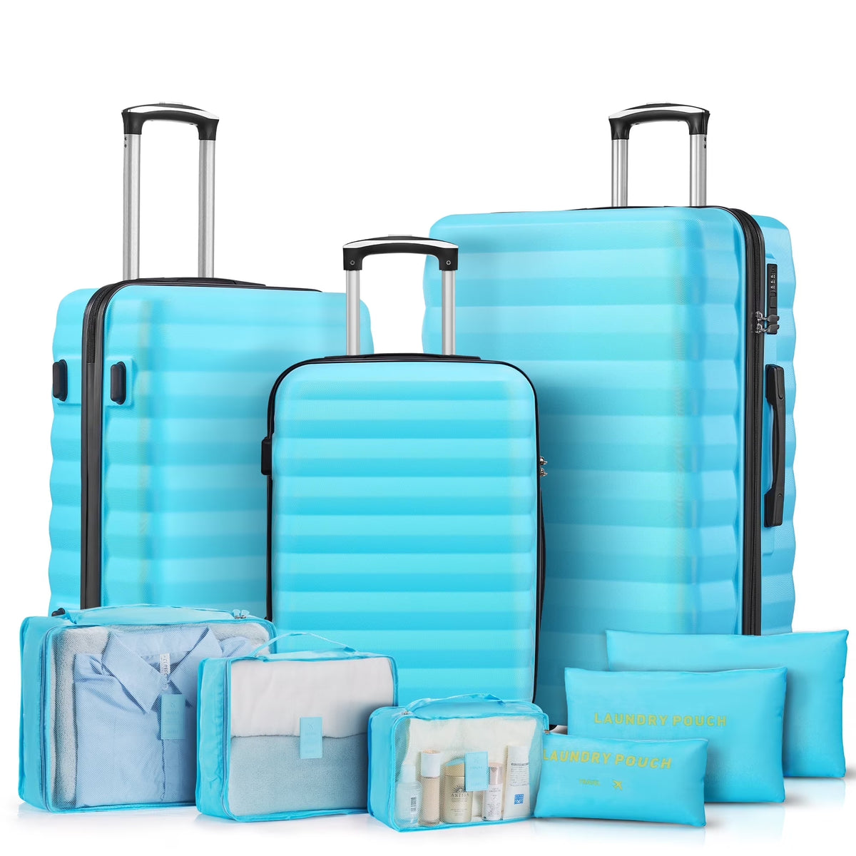 3 Piece Luggage Sets with 6 PC Organize Bags Lightweight Suitcases with Spinner Wheels, Pink