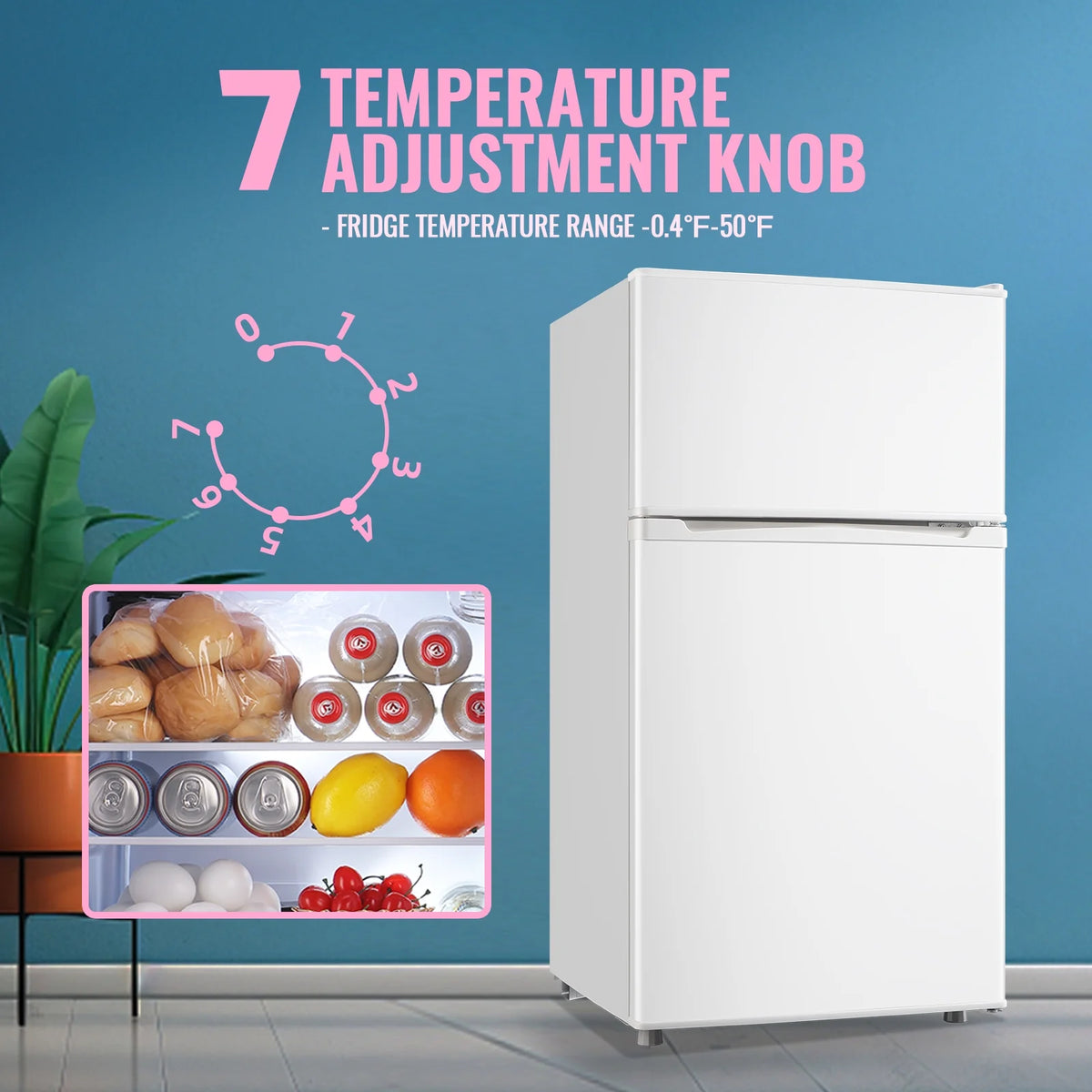 WANAI 3.5 Cubic feet Small Refrigerator with Freezer on Top Double Door Mini Fridge New White