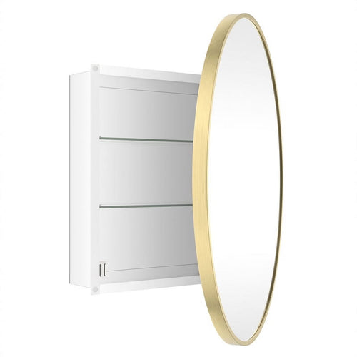 WallBeyond Bathroom Medicine Cabinet with Round Mirror Aluminum Framed 28", Gold