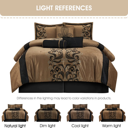 Lanco Smoke Grey Comforter Set California King Size, 9 Piece Jacquard Floral Bedding Set, All Season, Ultra-Soft, Matching Pillows & Shams, Bed Skirt