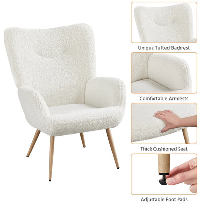 Alden Design Mid-Century Modern Faux Leather Wingback Accent Chair, Brown