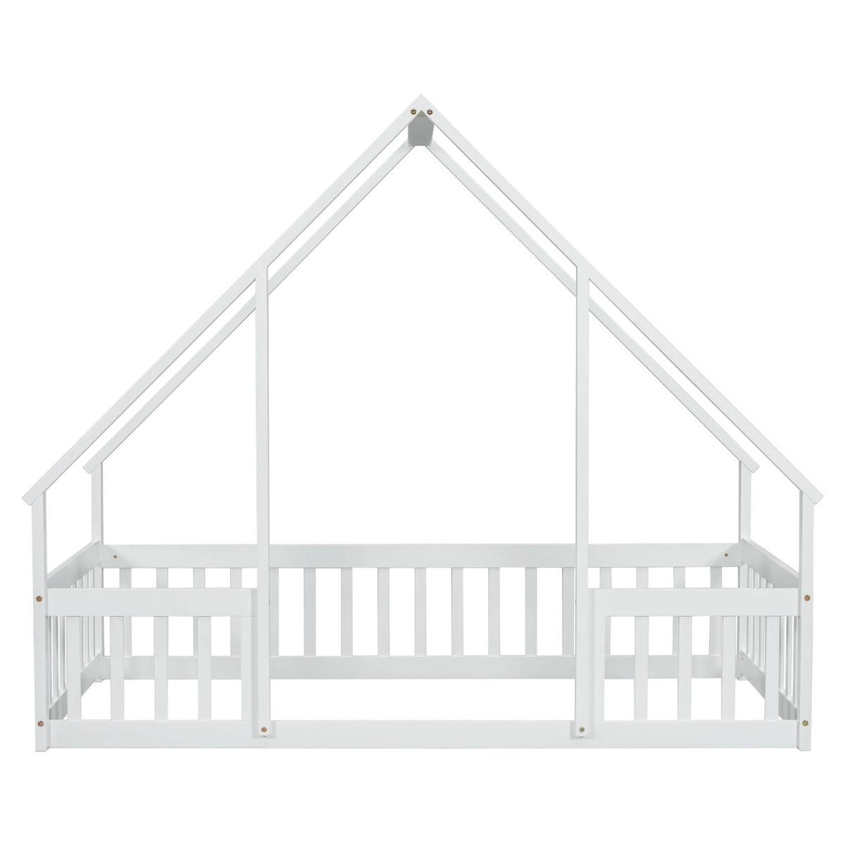 Bellemave Twin Size Floor Bed Frame, Wooden House Bed Twin Size with Fence, Montessori Bed with Guardrails for Bedroom (White)