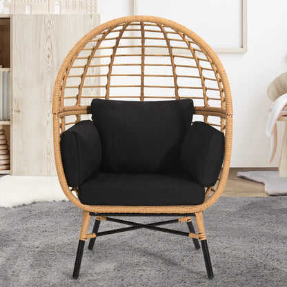 Skandiquip Oversized Rattan Adult Egg Chair, 360 Swivel, Outdoor Patio Chair with overstuffed Cushions, Indoor Large Wicker Egg Chair, Natural Rattan, Beige Cushion