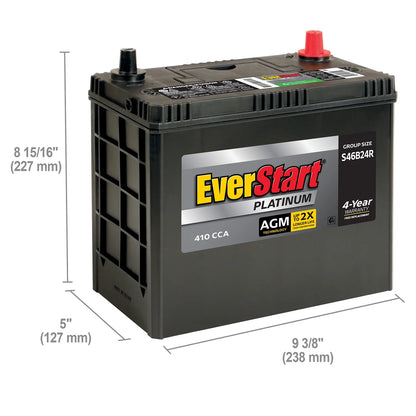 EverStart Platinum AGM BOXED Automotive Battery, Group Size S46B24R 12 Volt, 410 CCA