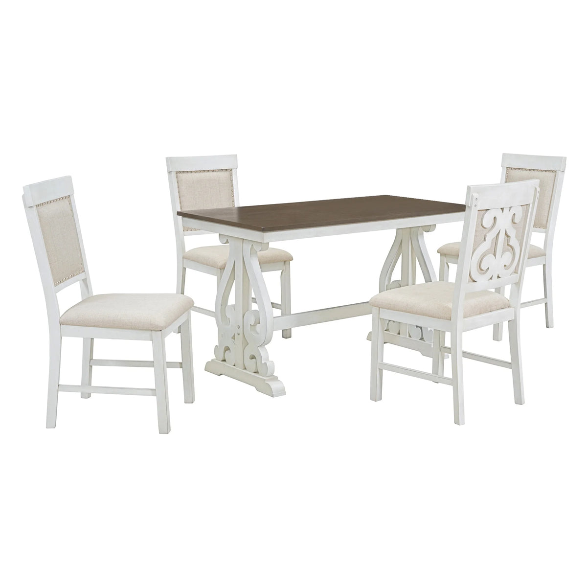 5 Piece Dining Table Set, Atumon Dining Table Set for 4, Wood Dining Room Set with 1 Table and 4 Upholstered Chairs, Farmhouse Dining Table Set for Kitchen Dining Room Apartment, Natural