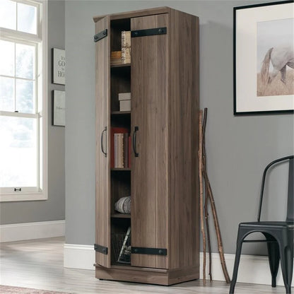 Pemberly Row Farmhouse Engineered Wood 2-Door Narrow Storage Cabinet in Salt Oak