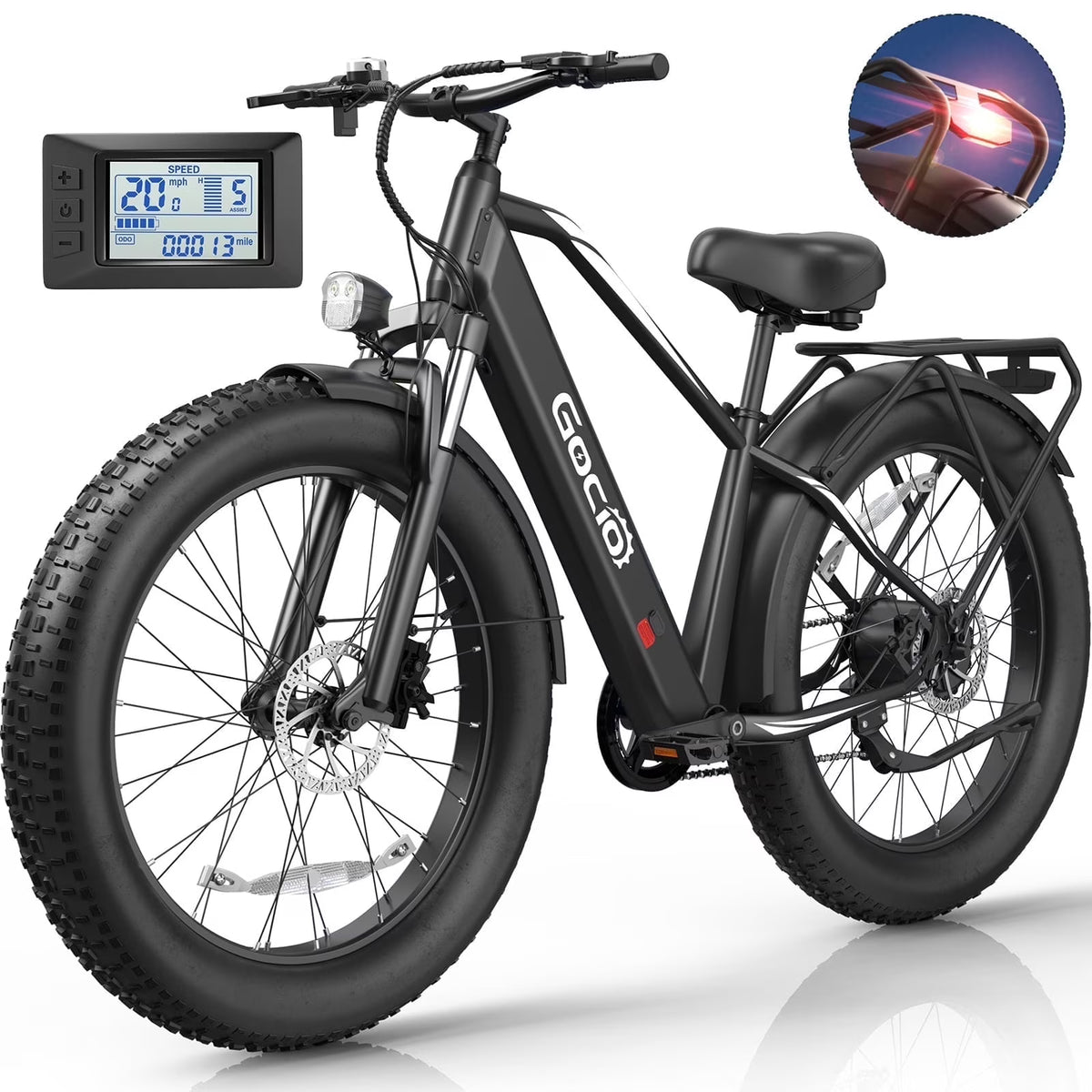 Gocio Electric Bike, 26"x4.0" Fat Tire E-Mountain Bike, Peak 1000W Motor, 28MPH 48V 15Ah Battery Removable Ebike for off Road, Sand, UL2849