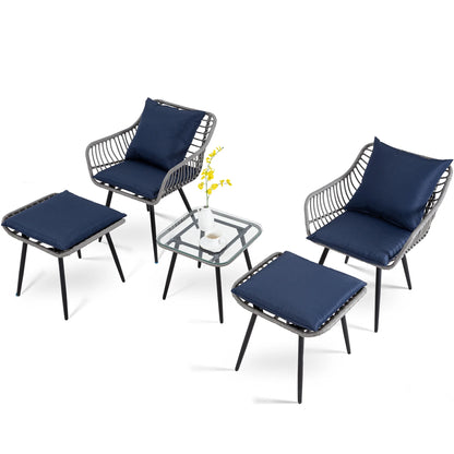 Ainfox 3-Piece Steel Outdoor Bistro Sets with Metal Chairs and Glass Top Table, Beige