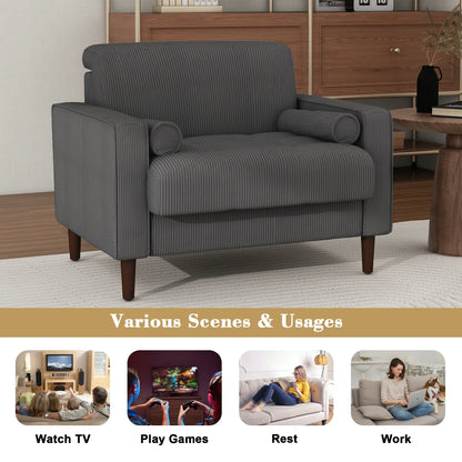 UIXE Corduroy Accent Chair Modern Upholstered Arm Chairs Comfy Reading Armchair with Pillow Armrest Tufted Living Room Single Sofa Lounge Seat, Yellow