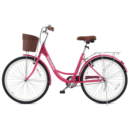Viribus Women's Comfort Bike 24 inch Beach & City Cruiser Bicycle with Basket Rack White