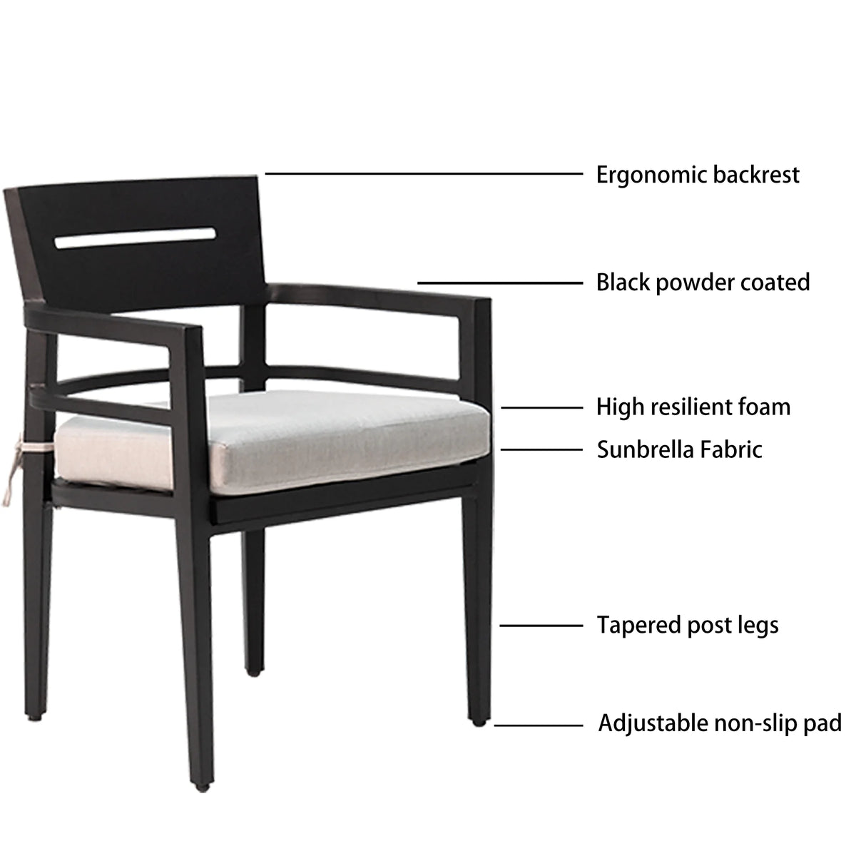 Outdoor Patio K/D Aluminum Stationary Dining Chairs 2PCS with Outdoor-grade Sunbrella Fabric Cushions, Branch-Like Backrest ,FSC-Certified Wood Armrests, Bourbon Brown