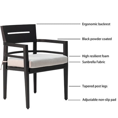 Outdoor Patio K/D Aluminum Stationary Dining Chairs 2PCS with Outdoor-grade Sunbrella Fabric Cushions, Branch-Like Backrest ,FSC-Certified Wood Armrests, Bourbon Brown