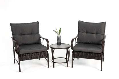 Villeston 3 Piece Outdoor Wicker Conversation Patio Set, with 2 Chairs, Table for Porch Garden,Blue