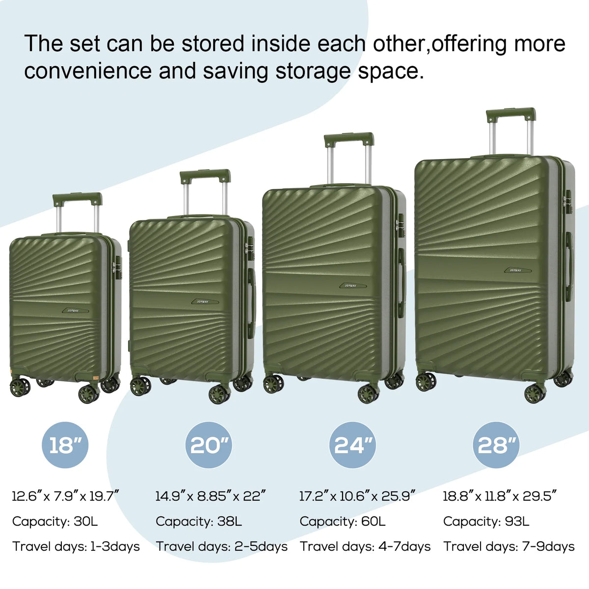Joyway 6-Piece Hardside Luggage Set with Spinner Wheels and TSA Lock, Lightweight Carry-On Luggage Set for School, Travel, Weekend (Black)